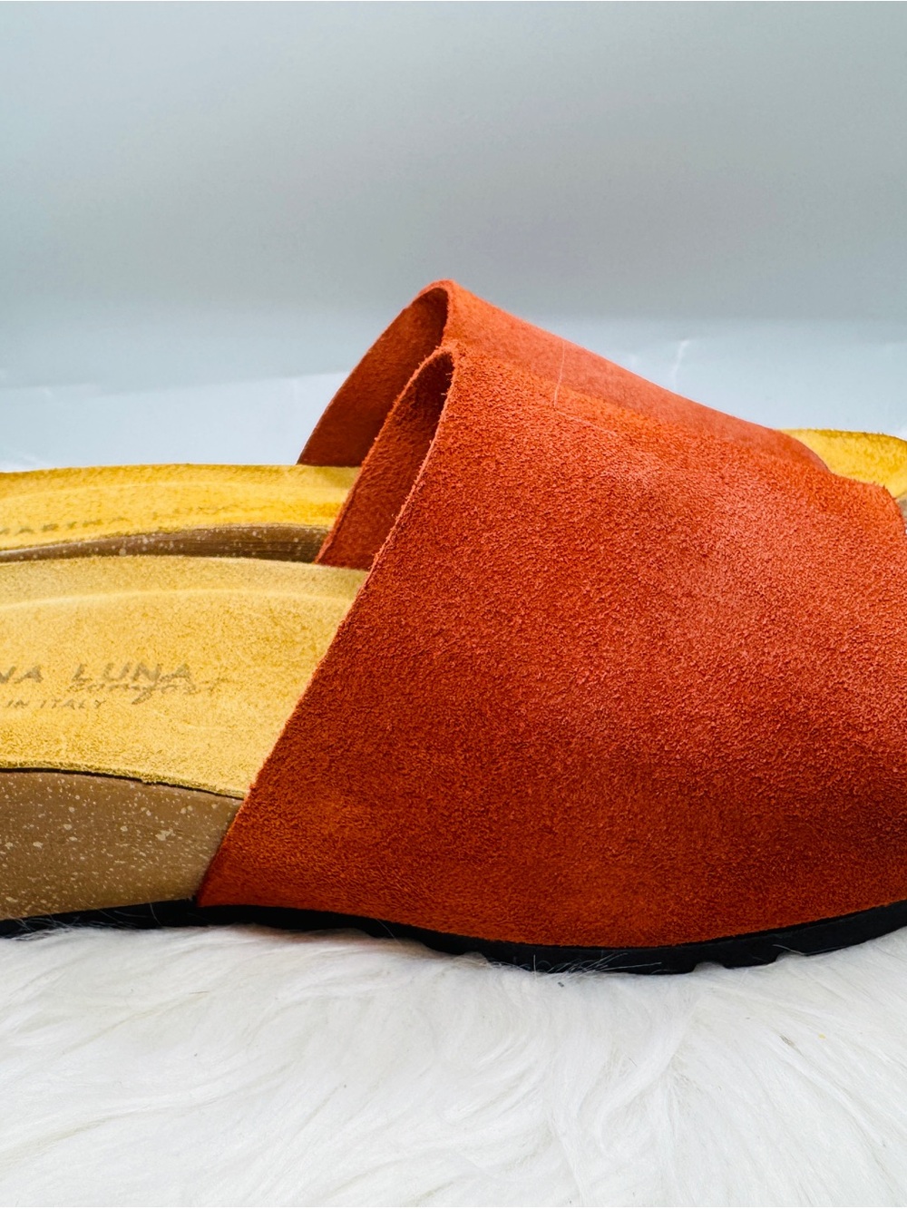 Marina Luna Italian Leather Slide Sandals – Size 8.5 Rust Suede Slide Mules - Picture 4 of 8